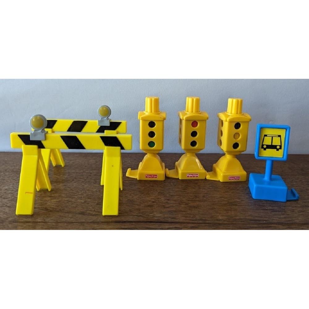 Geotrax Street Signs Fisher Price, Road Blocks, Traffic Lights, Bus Stop Sign